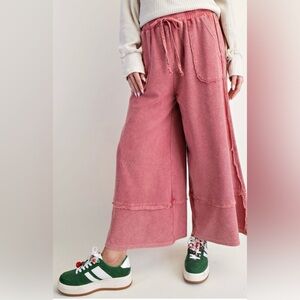 Easel Women's Pink Wide-Leg Pants Boho Mineral Washed